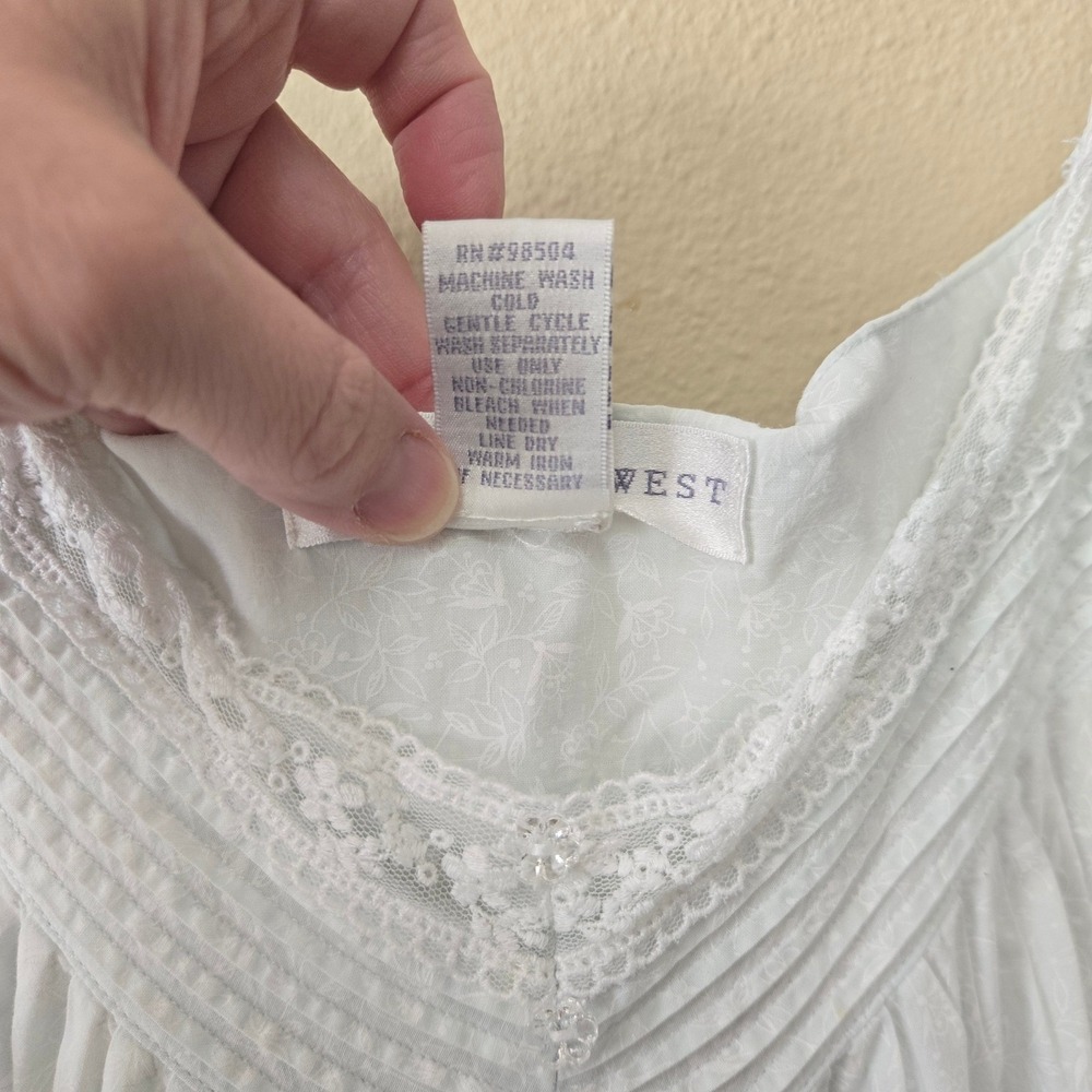 Eileen West Cotton Nightgown XL Light Blue Floral Lace Trim Pintuck Sleeveless - Picture 5 of 9